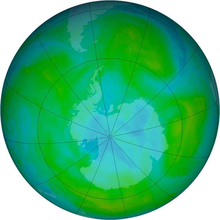 Antarctic ozone map for 02 January 2004